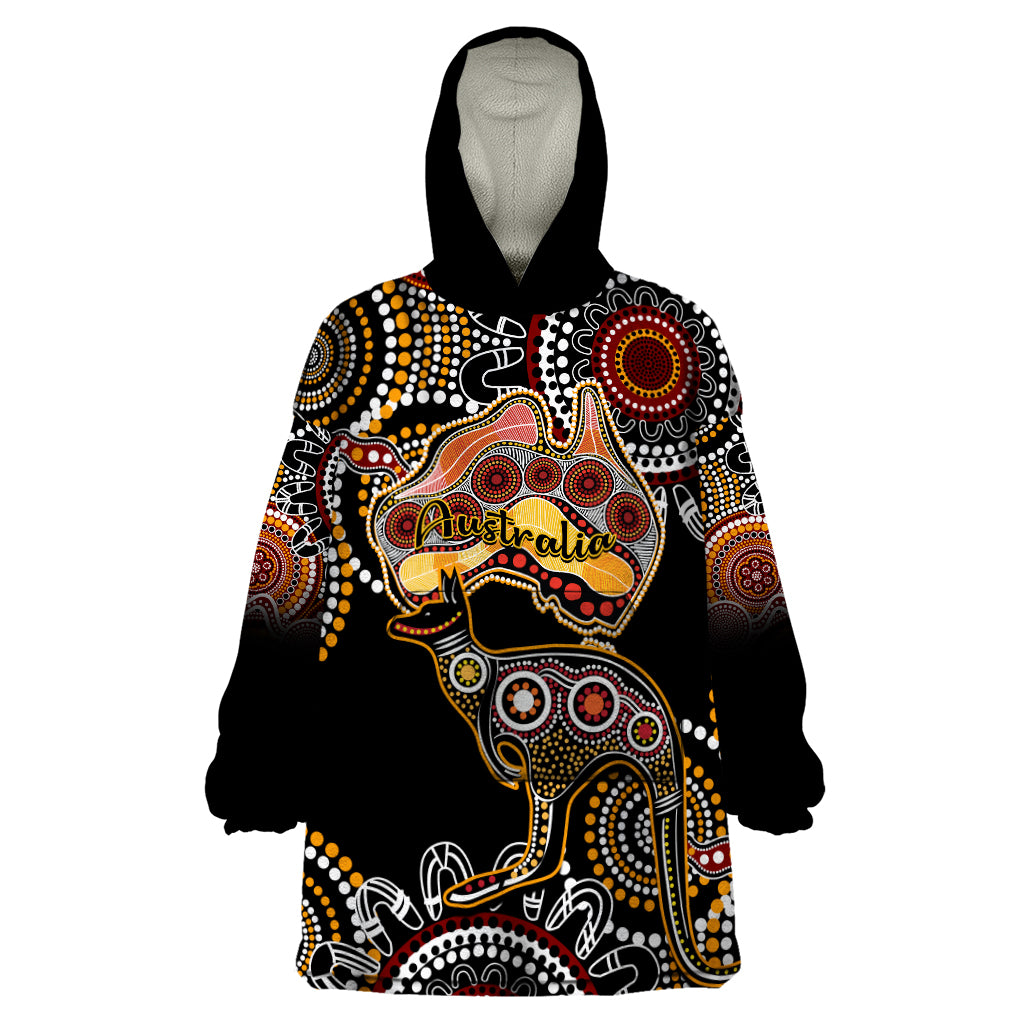 Australia Aboriginal Wearable Blanket Hoodie Australian Map With Kangaroo Indigenous Art - Vibe Hoodie Shop