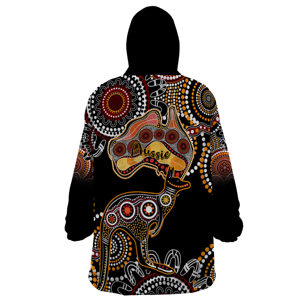 Australia Aboriginal Wearable Blanket Hoodie Australian Map With Kangaroo Indigenous Art - Vibe Hoodie Shop