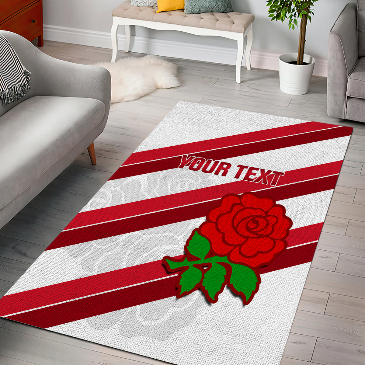 Custom England Rugby Area Rug 2024 Go Champions Red Rose Sporty Version - Vibe Hoodie Shop