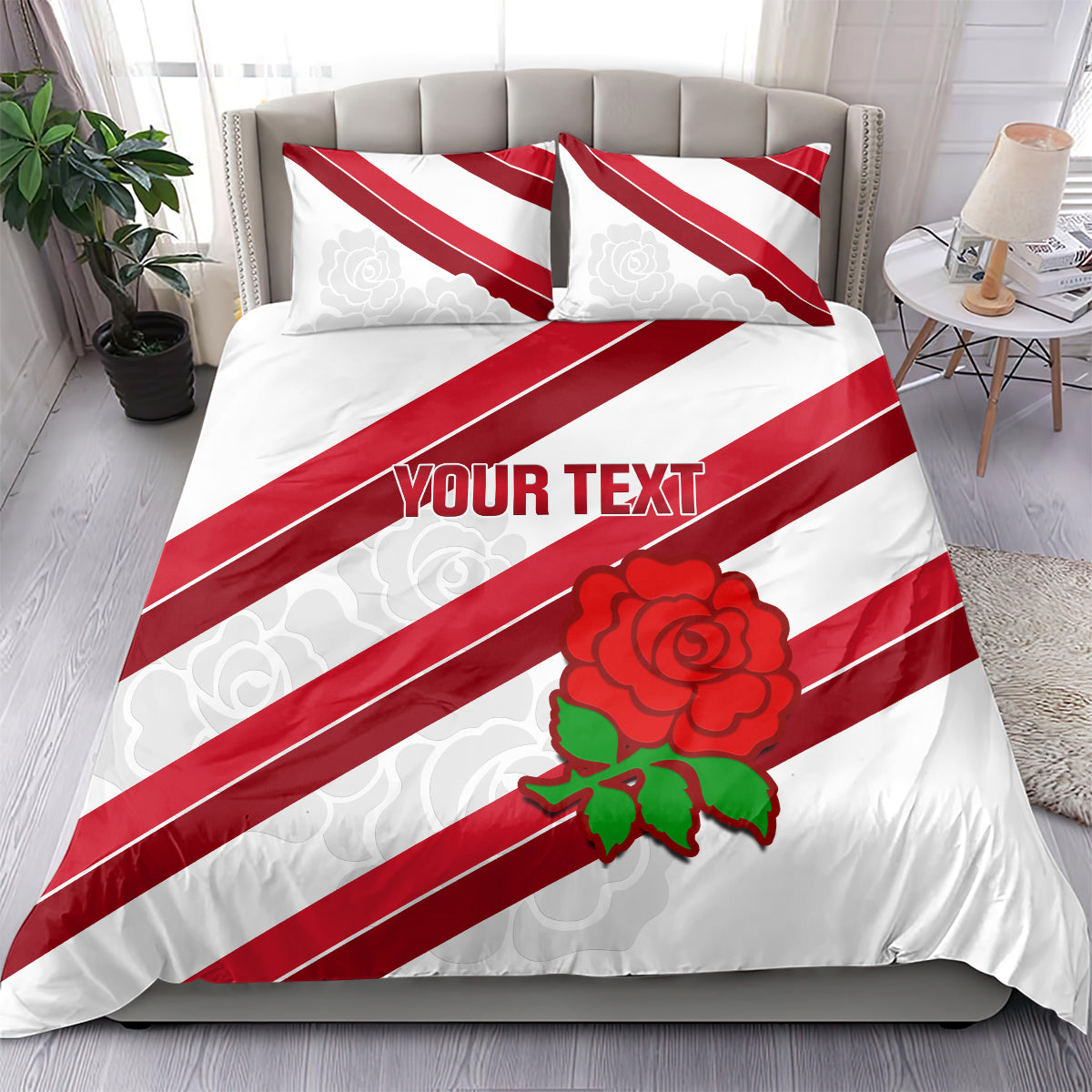 Custom England Rugby Bedding Set 2024 Go Champions Red Rose Sporty Version - Vibe Hoodie Shop