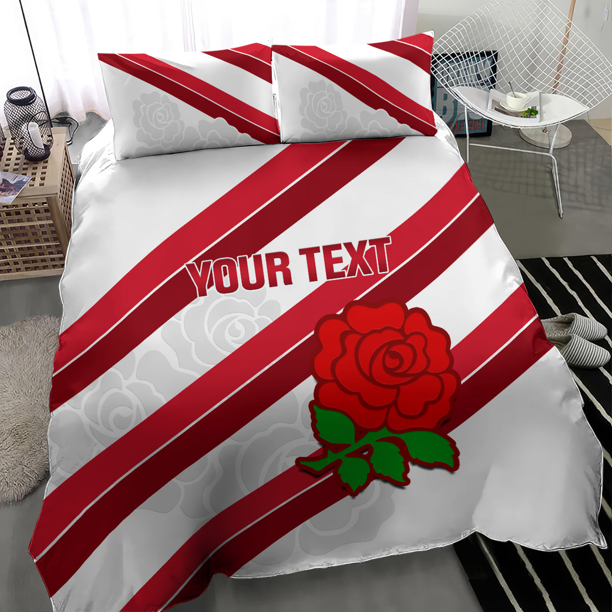 Custom England Rugby Bedding Set 2024 Go Champions Red Rose Sporty Version - Vibe Hoodie Shop