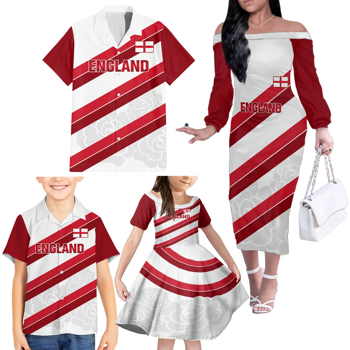 custom-england-rugby-family-matching-off-shoulder-long-sleeve-dress-and-hawaiian-shirt-2024-go-champions-red-rose-sporty-version