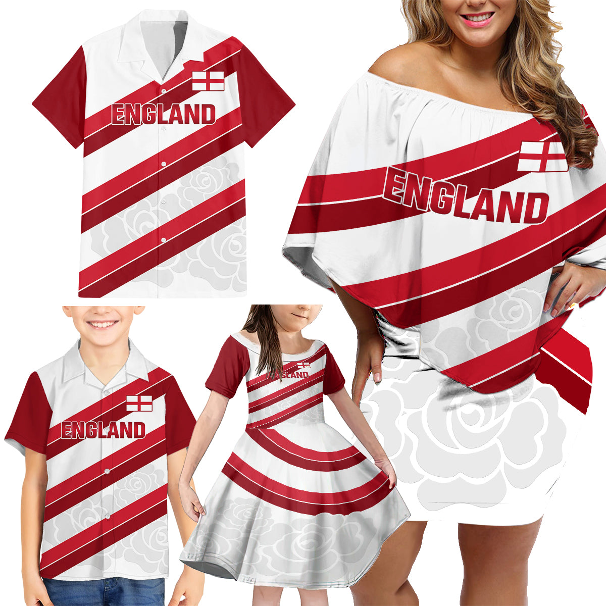 custom-england-rugby-family-matching-off-shoulder-short-dress-and-hawaiian-shirt-2024-go-champions-red-rose-sporty-version