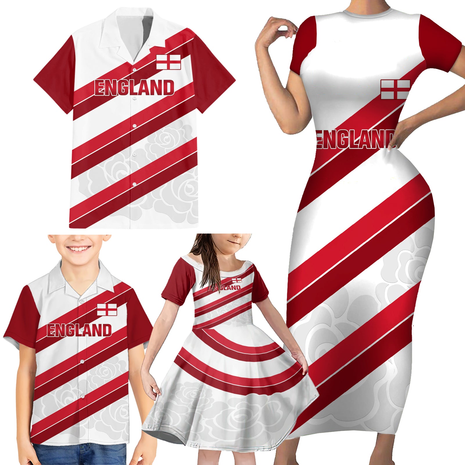 custom-england-rugby-family-matching-short-sleeve-bodycon-dress-and-hawaiian-shirt-2024-go-champions-red-rose-sporty-version