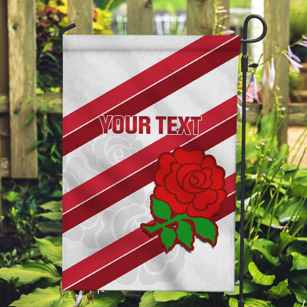 Custom England Rugby Garden Flag 2024 Go Champions Red Rose Sporty Version - Vibe Hoodie Shop