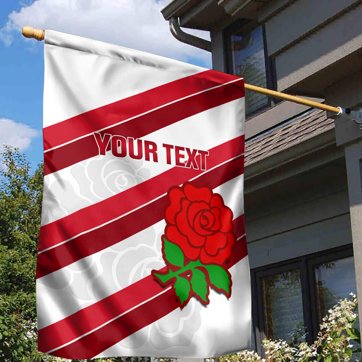 Custom England Rugby Garden Flag 2024 Go Champions Red Rose Sporty Version - Vibe Hoodie Shop