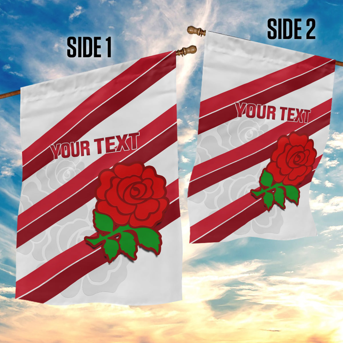 Custom England Rugby Garden Flag 2024 Go Champions Red Rose Sporty Version - Vibe Hoodie Shop