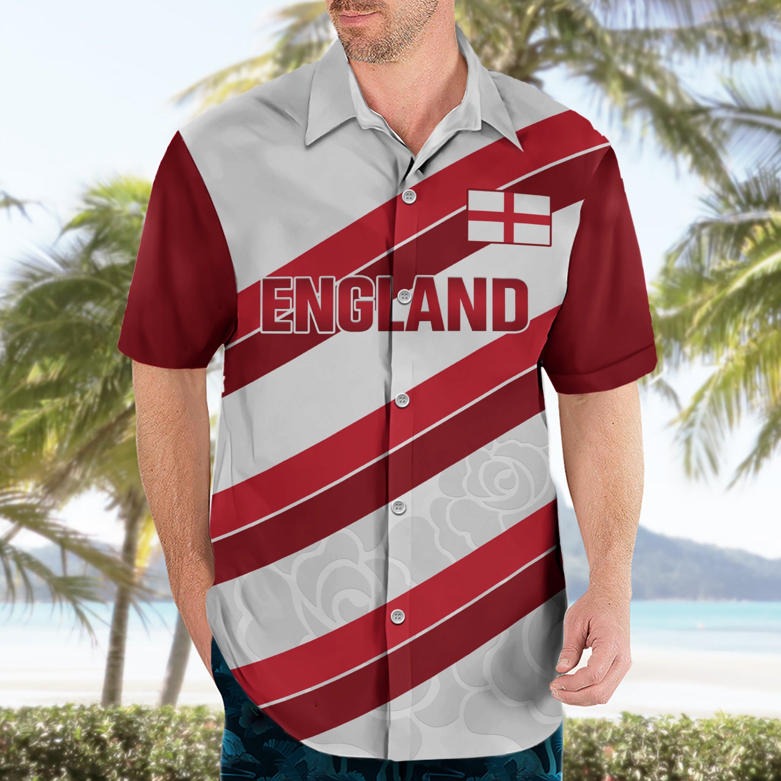 Custom England Rugby Hawaiian Shirt 2024 Go Champions Red Rose Sporty Version - Vibe Hoodie Shop