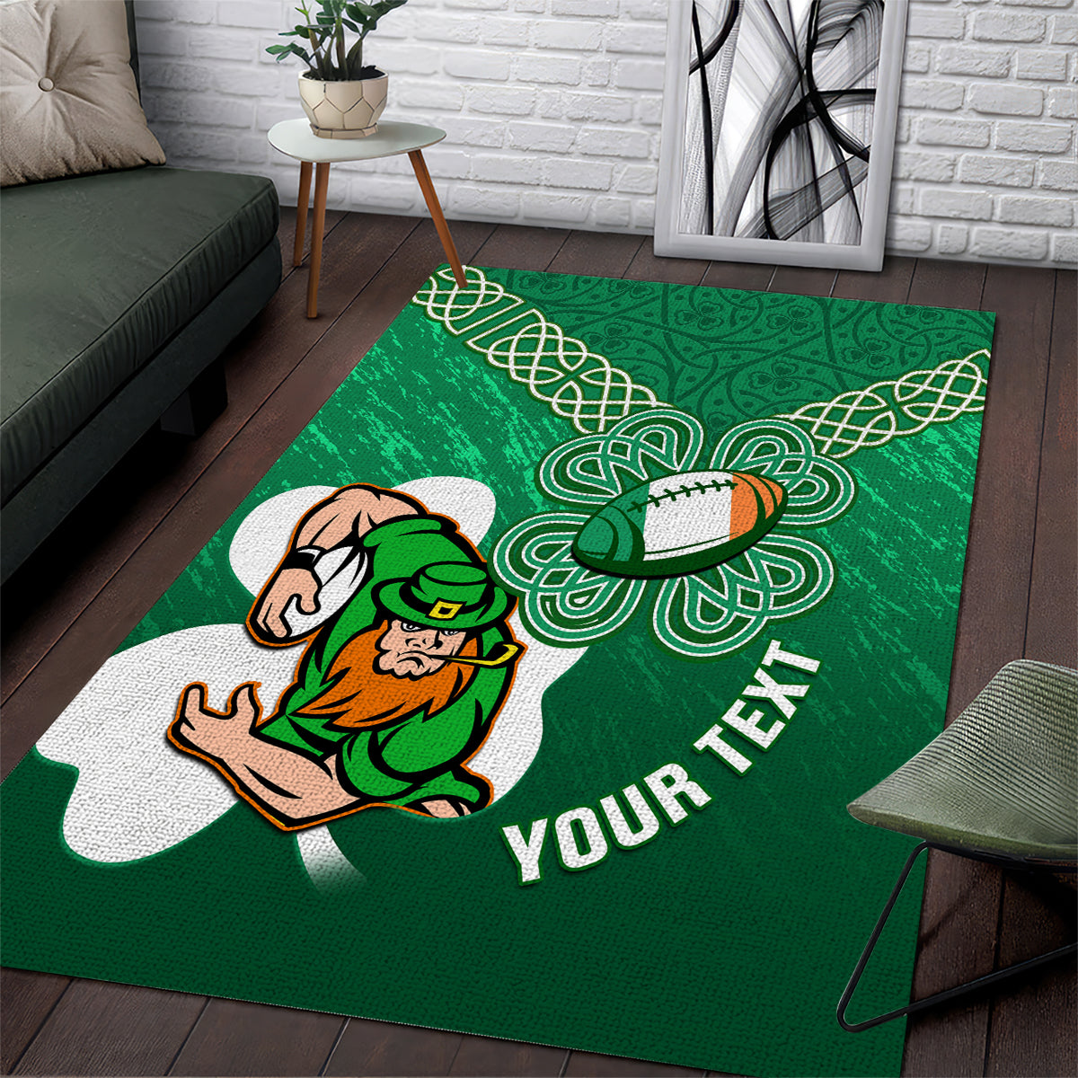 Custom Ireland Rugby Area Rug 2024 Irish Shamrocks With Celtic Pattern - Vibe Hoodie Shop