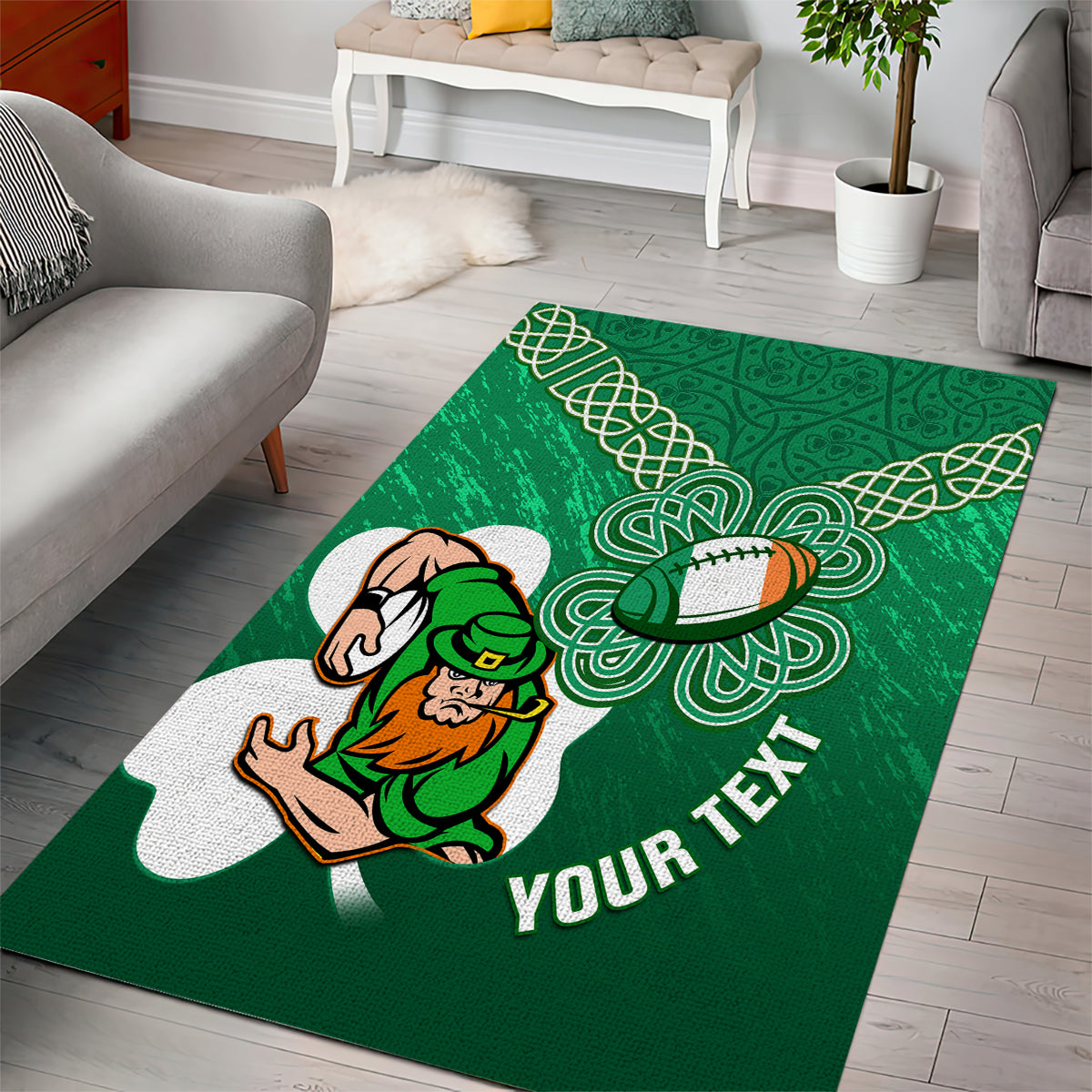 Custom Ireland Rugby Area Rug 2024 Irish Shamrocks With Celtic Pattern - Vibe Hoodie Shop