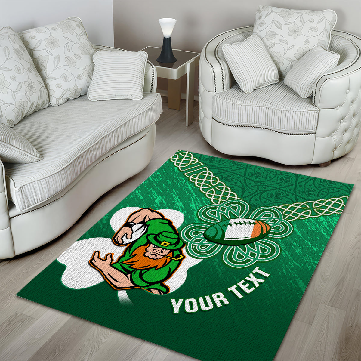 Custom Ireland Rugby Area Rug 2024 Irish Shamrocks With Celtic Pattern - Vibe Hoodie Shop