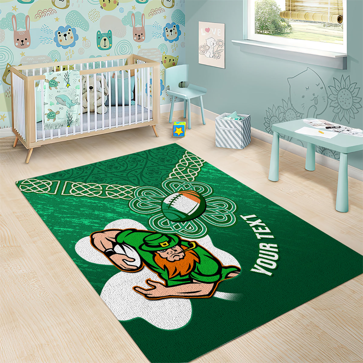 Custom Ireland Rugby Area Rug 2024 Irish Shamrocks With Celtic Pattern - Vibe Hoodie Shop