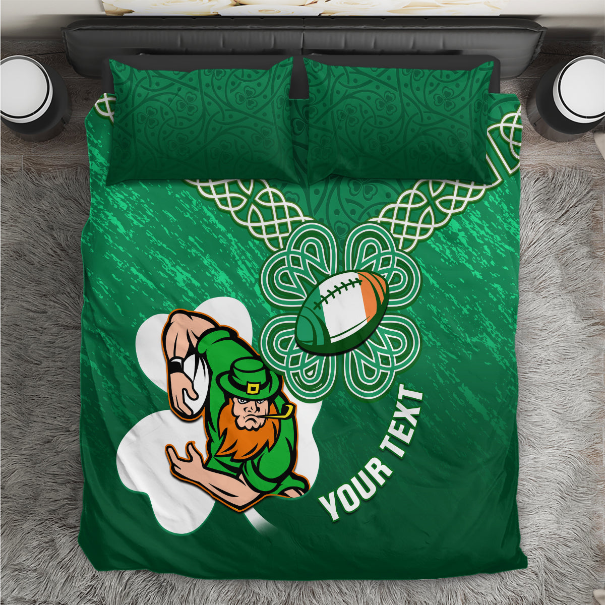 Custom Ireland Rugby Bedding Set 2024 Irish Shamrocks With Celtic Pattern - Vibe Hoodie Shop