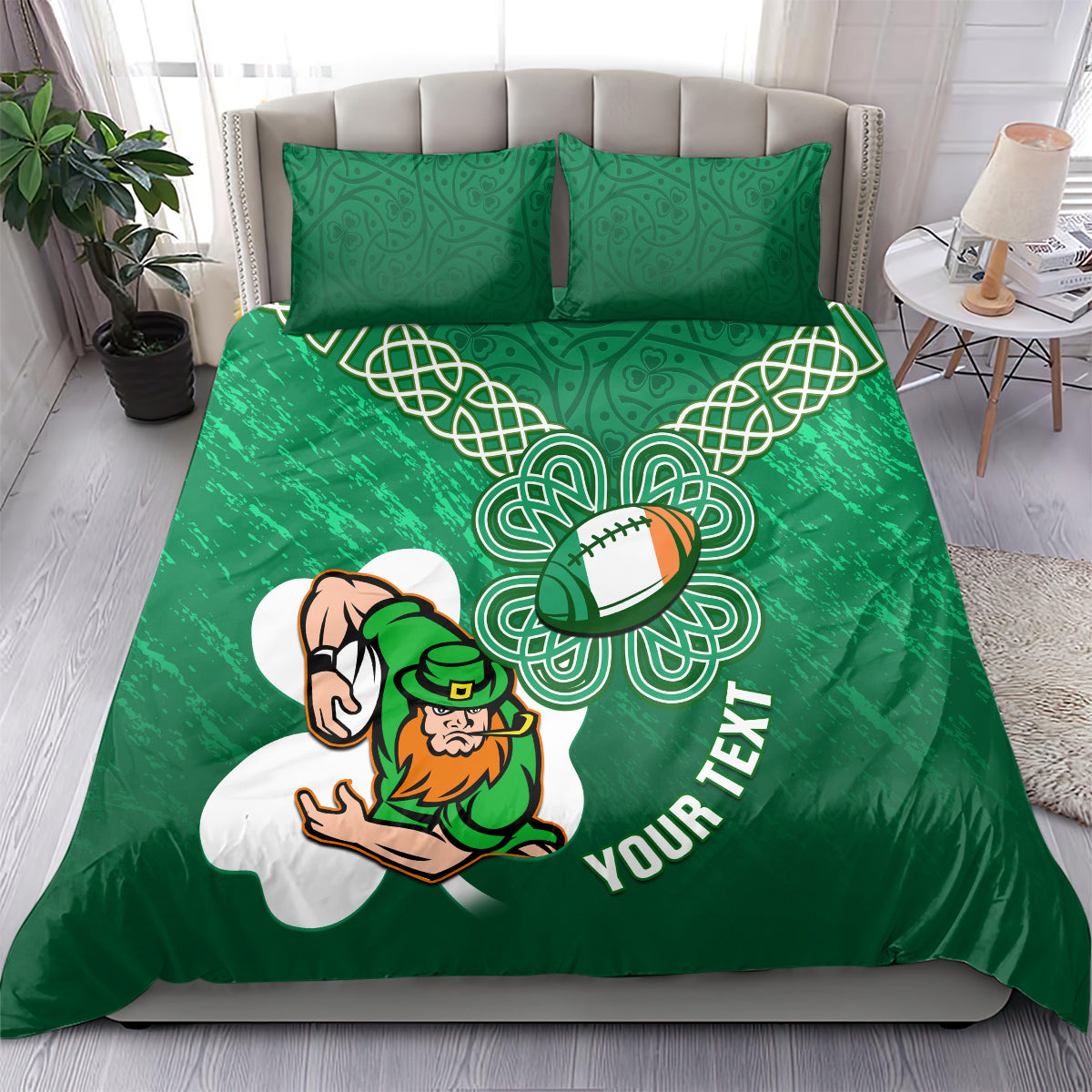 Custom Ireland Rugby Bedding Set 2024 Irish Shamrocks With Celtic Pattern - Vibe Hoodie Shop