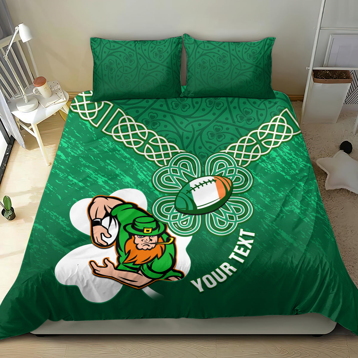 Custom Ireland Rugby Bedding Set 2024 Irish Shamrocks With Celtic Pattern - Vibe Hoodie Shop