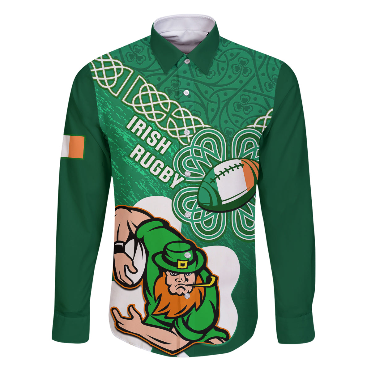 custom-ireland-rugby-family-matching-long-sleeve-bodycon-dress-and-hawaiian-shirt-2024-irish-shamrocks-with-celtic-pattern