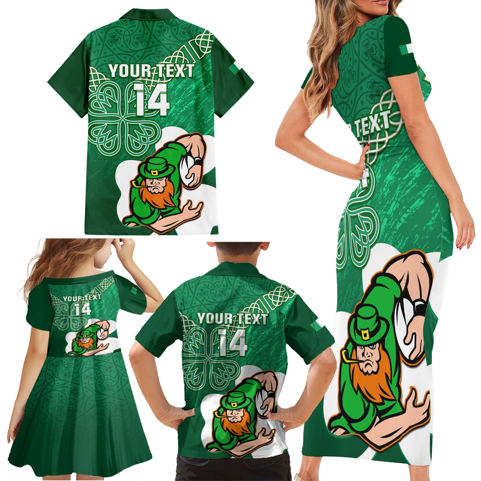 custom-ireland-rugby-family-matching-short-sleeve-bodycon-dress-and-hawaiian-shirt-2024-irish-shamrocks-with-celtic-pattern