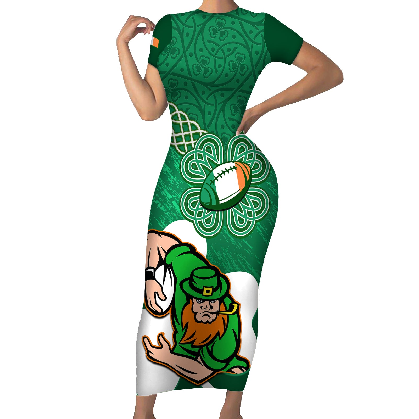 custom-ireland-rugby-family-matching-short-sleeve-bodycon-dress-and-hawaiian-shirt-2024-irish-shamrocks-with-celtic-pattern