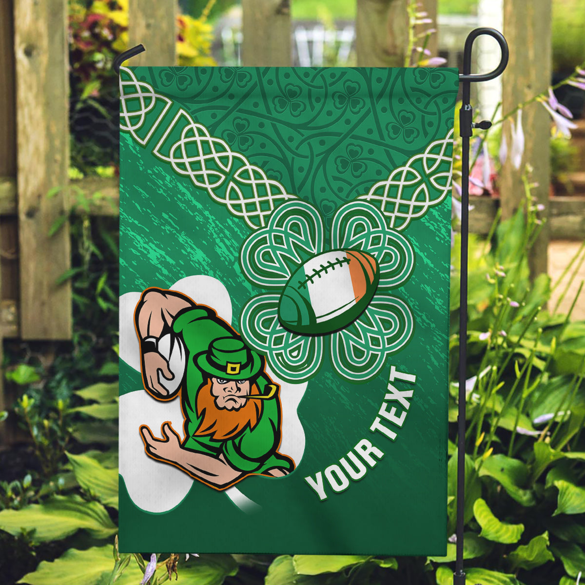 Custom Ireland Rugby Garden Flag 2024 Irish Shamrocks With Celtic Pattern - Vibe Hoodie Shop