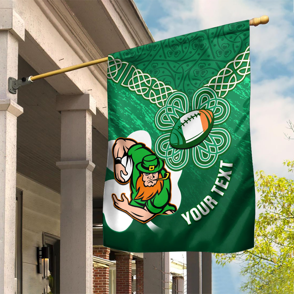 Custom Ireland Rugby Garden Flag 2024 Irish Shamrocks With Celtic Pattern - Vibe Hoodie Shop