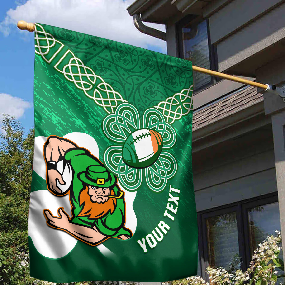 Custom Ireland Rugby Garden Flag 2024 Irish Shamrocks With Celtic Pattern - Vibe Hoodie Shop