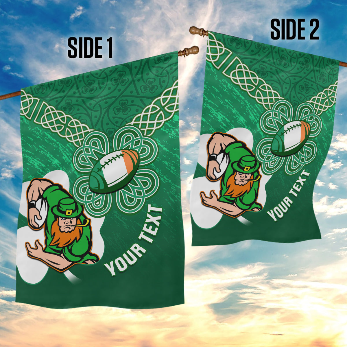 Custom Ireland Rugby Garden Flag 2024 Irish Shamrocks With Celtic Pattern - Vibe Hoodie Shop