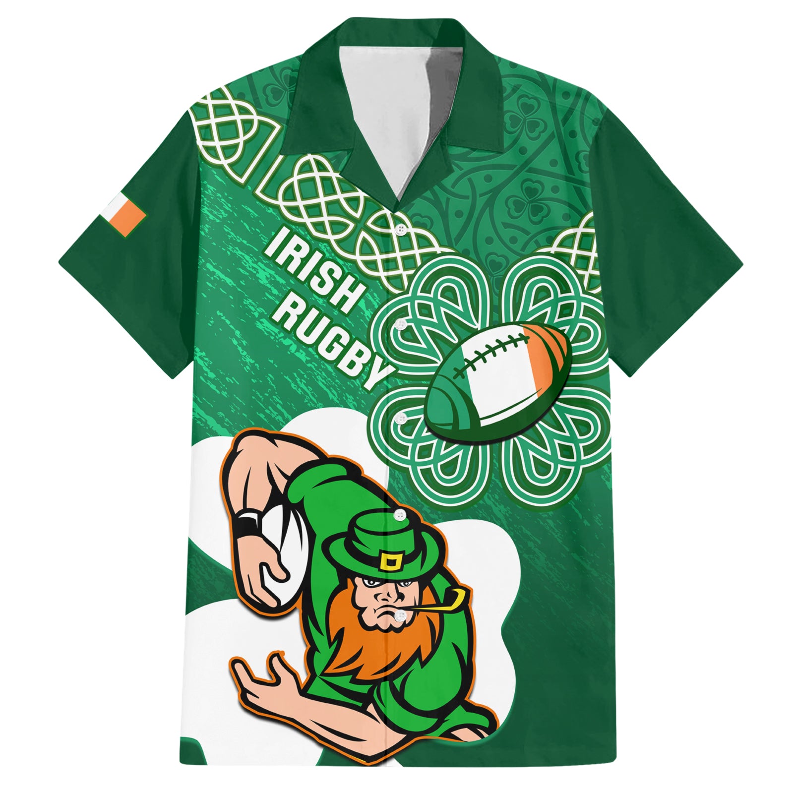 Custom Ireland Rugby Hawaiian Shirt 2024 Irish Shamrocks With Celtic Pattern - Vibe Hoodie Shop