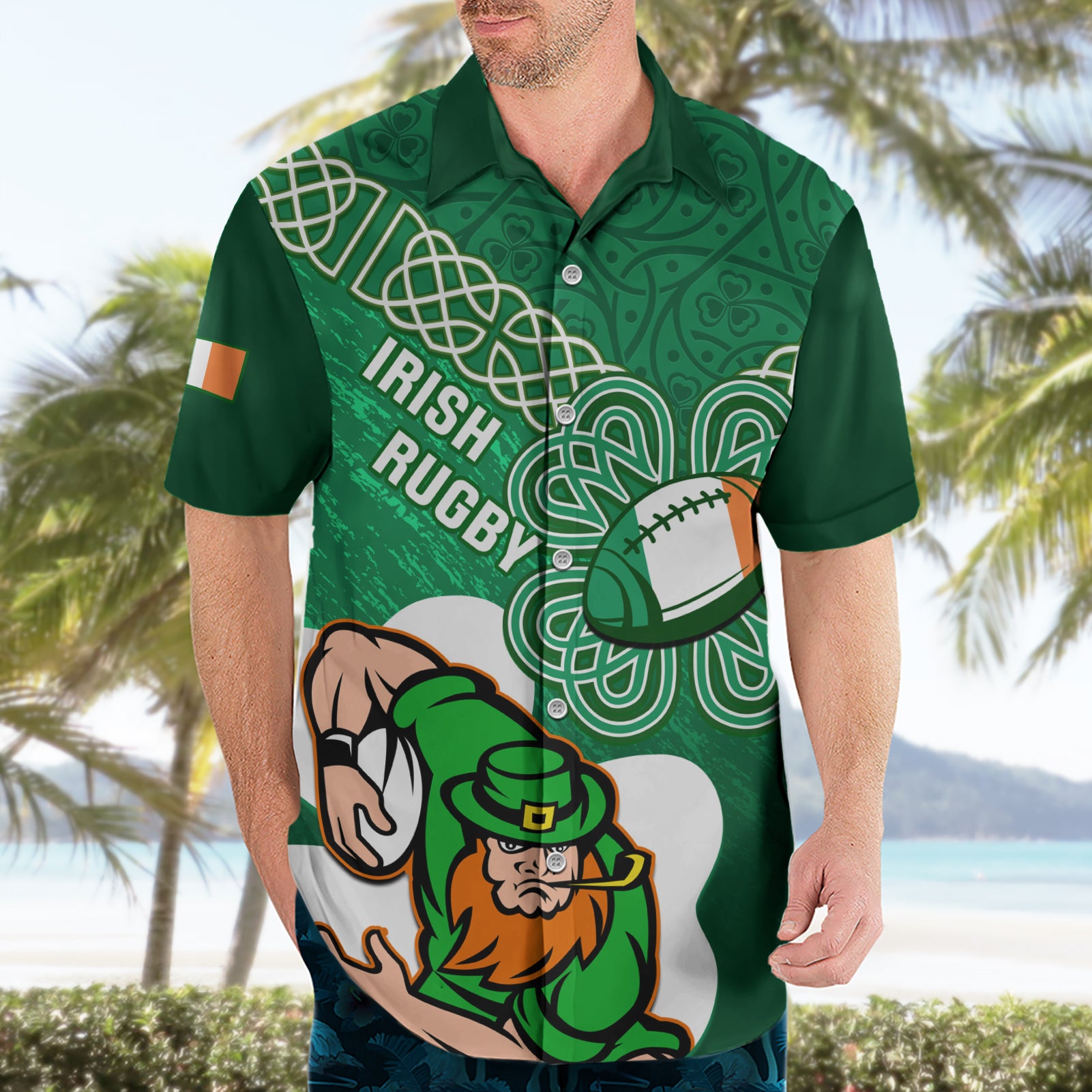 Custom Ireland Rugby Hawaiian Shirt 2024 Irish Shamrocks With Celtic Pattern - Vibe Hoodie Shop