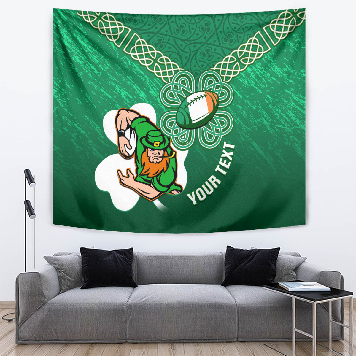 Custom Ireland Rugby Tapestry 2024 Irish Shamrocks With Celtic Pattern - Vibe Hoodie Shop