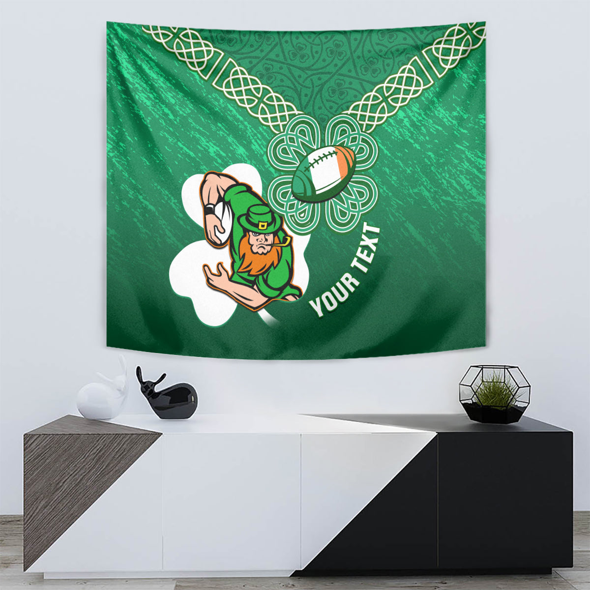 Custom Ireland Rugby Tapestry 2024 Irish Shamrocks With Celtic Pattern - Vibe Hoodie Shop