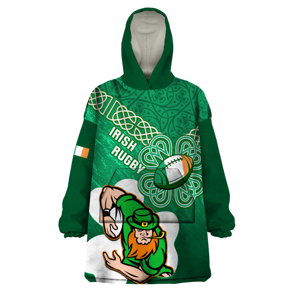 Custom Ireland Rugby Wearable Blanket Hoodie 2024 Irish Shamrocks With Celtic Pattern - Vibe Hoodie Shop