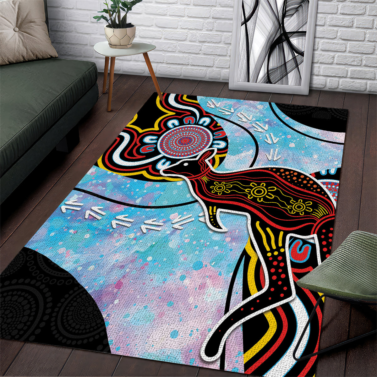 Australia Opal Area Rug Aussie Kangaroo Aboriginal Art - Vibe Hoodie Shop