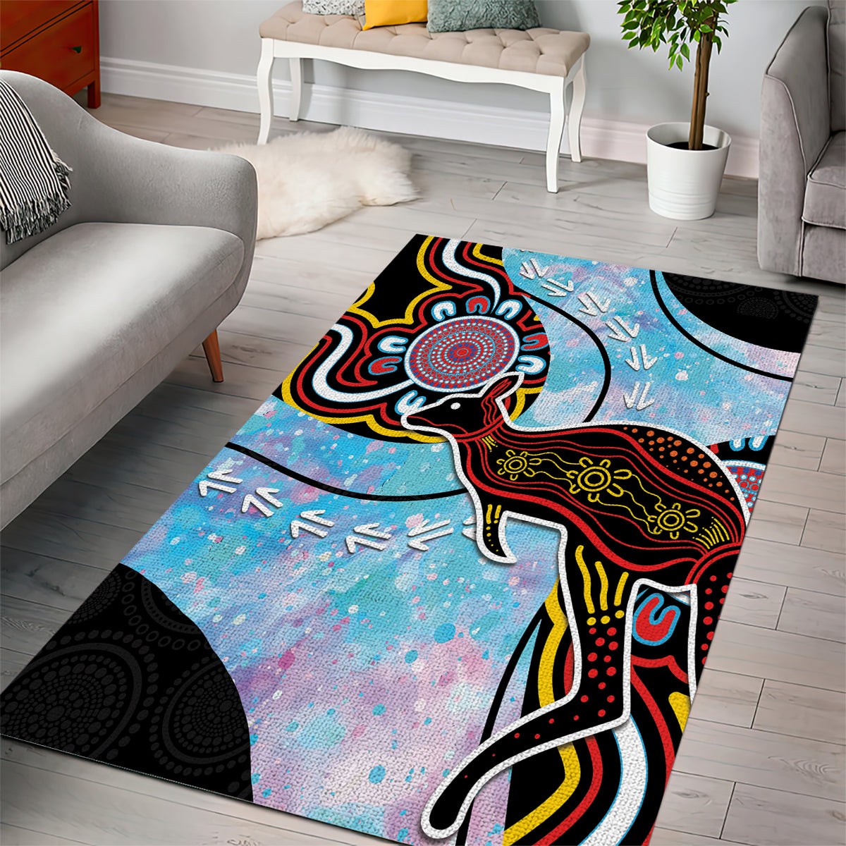 Australia Opal Area Rug Aussie Kangaroo Aboriginal Art - Vibe Hoodie Shop