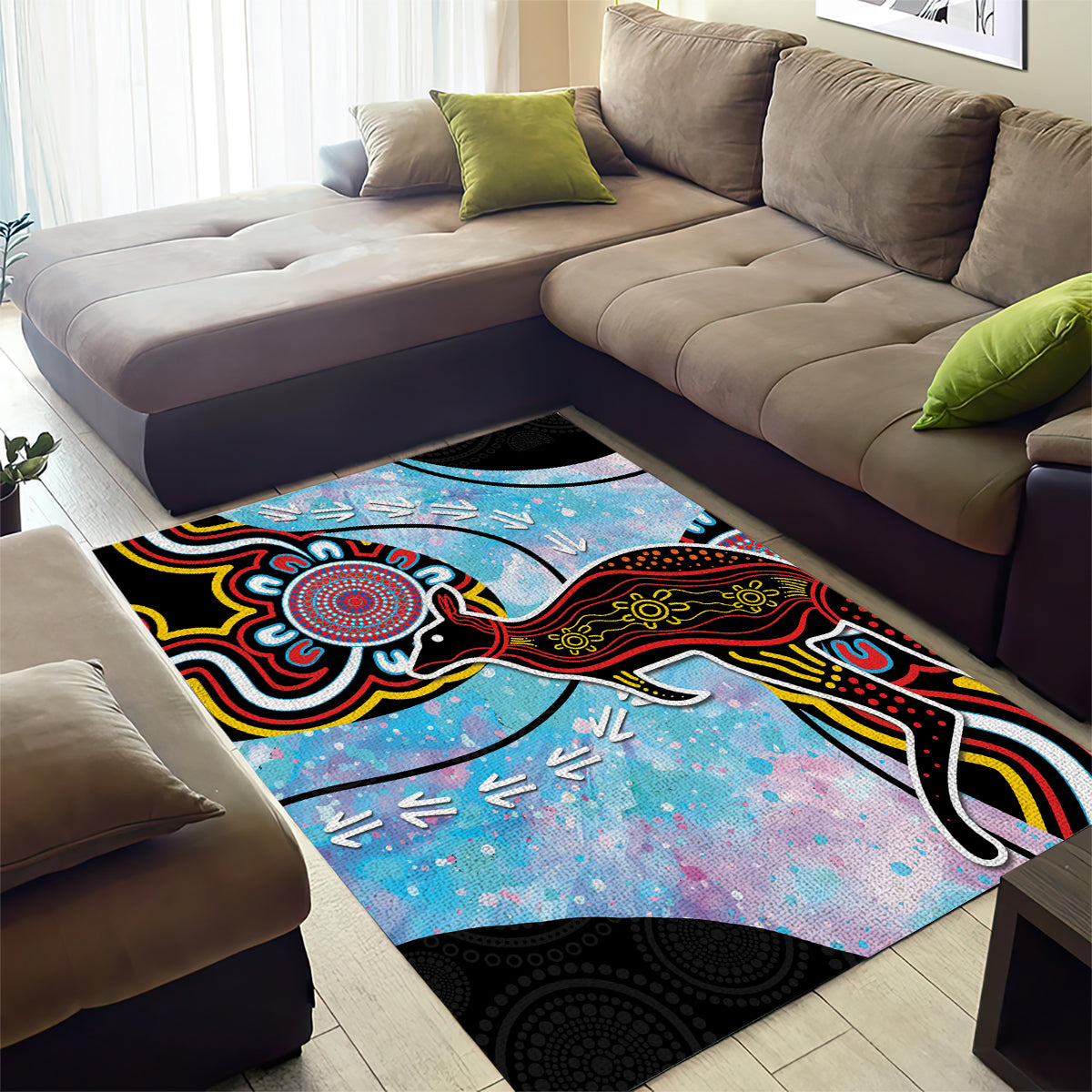 Australia Opal Area Rug Aussie Kangaroo Aboriginal Art - Vibe Hoodie Shop