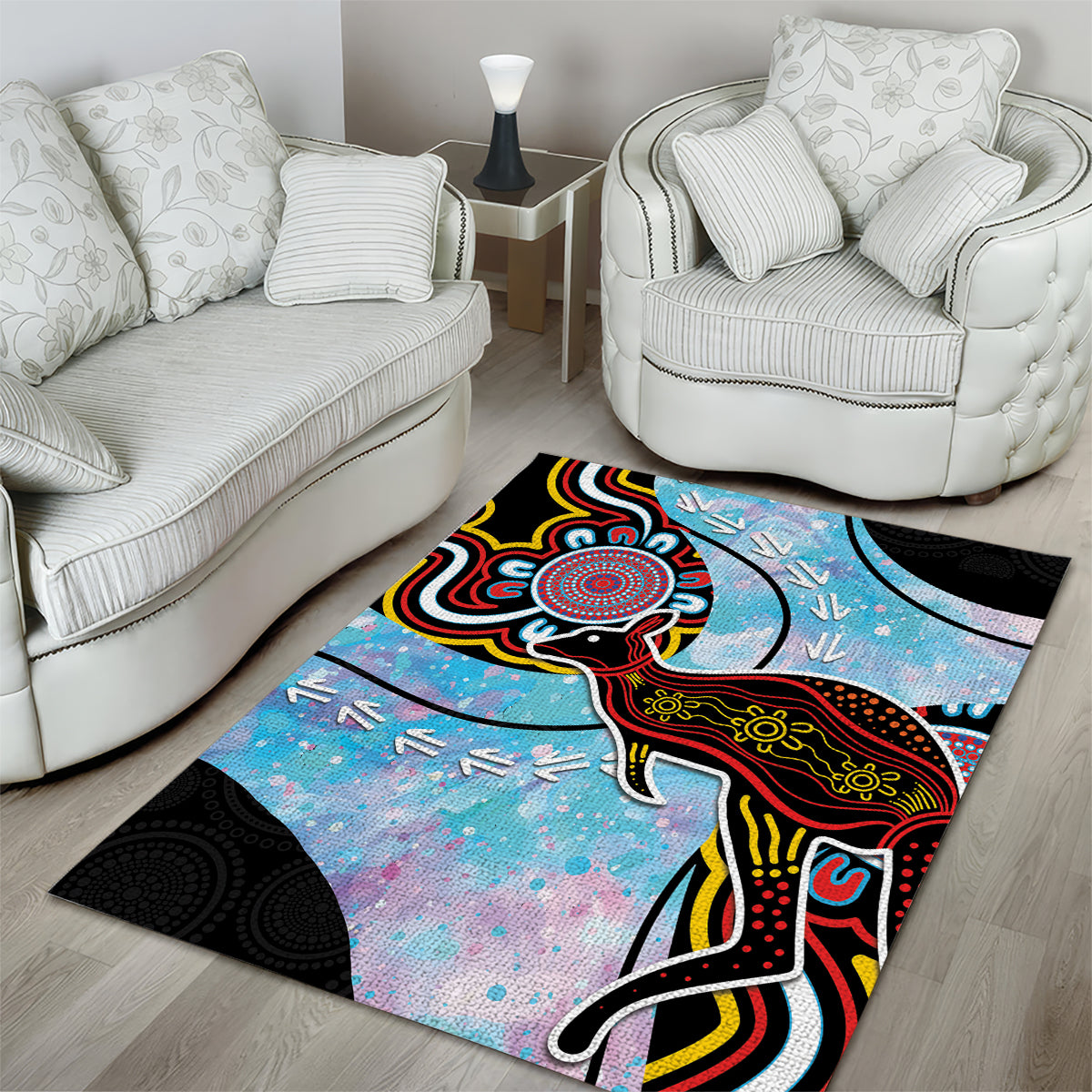 Australia Opal Area Rug Aussie Kangaroo Aboriginal Art - Vibe Hoodie Shop