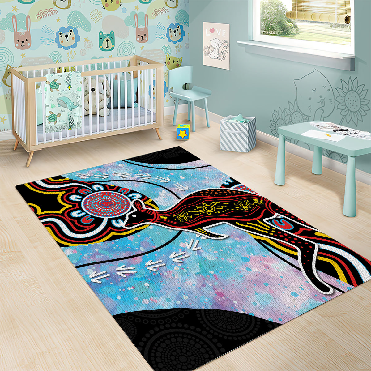 Australia Opal Area Rug Aussie Kangaroo Aboriginal Art - Vibe Hoodie Shop