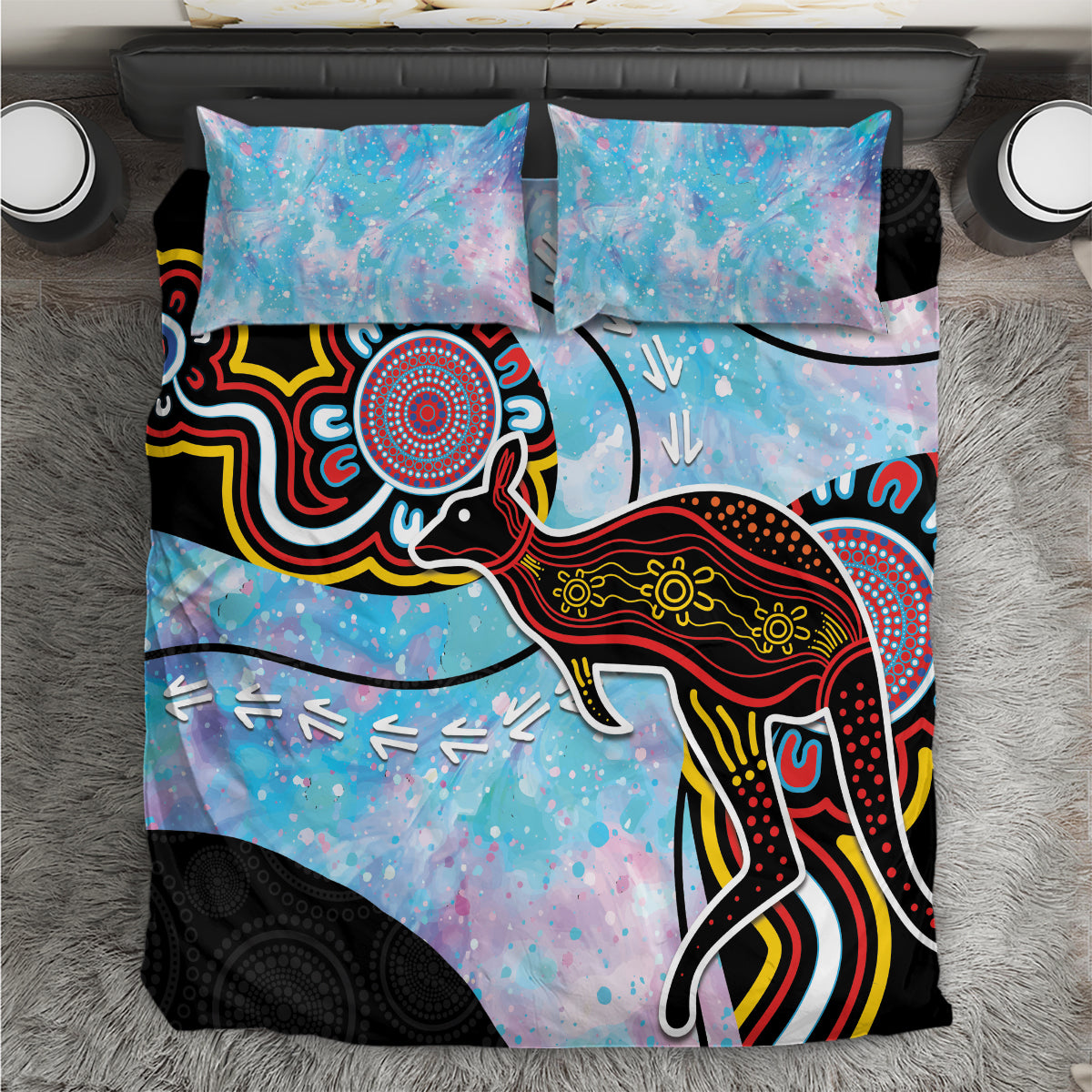 Australia Opal Bedding Set Aussie Kangaroo Aboriginal Art - Vibe Hoodie Shop