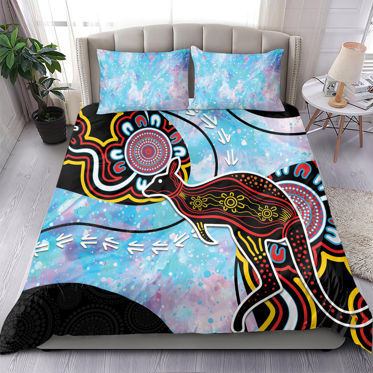 Australia Opal Bedding Set Aussie Kangaroo Aboriginal Art - Vibe Hoodie Shop