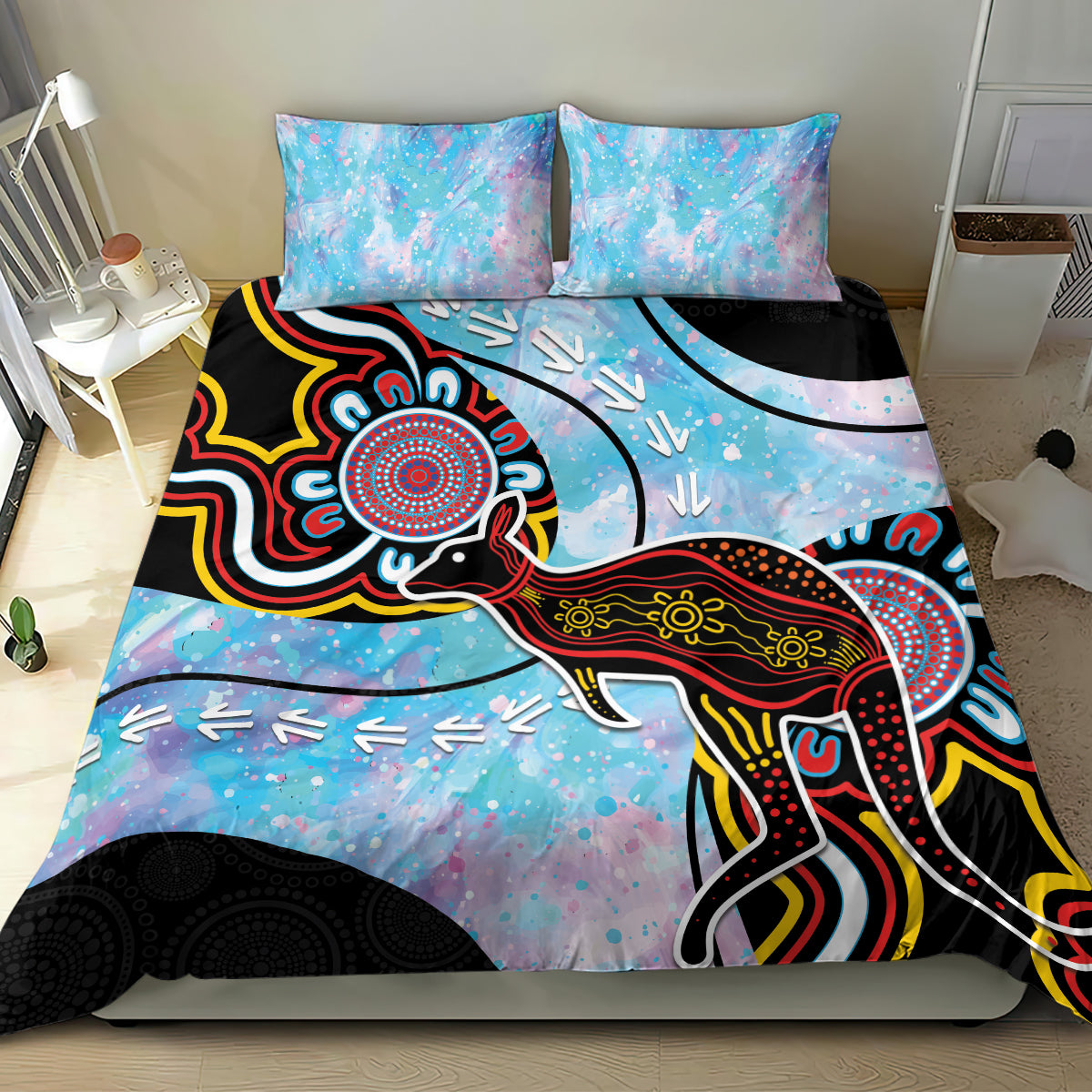 Australia Opal Bedding Set Aussie Kangaroo Aboriginal Art - Vibe Hoodie Shop