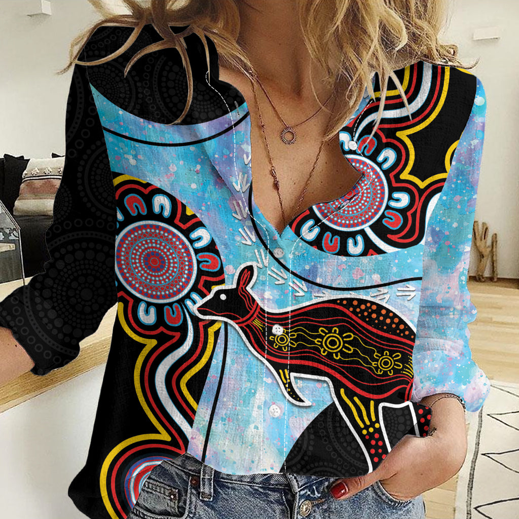 Australia Opal Women Casual Shirt Aussie Kangaroo Aboriginal Art - Vibe Hoodie Shop