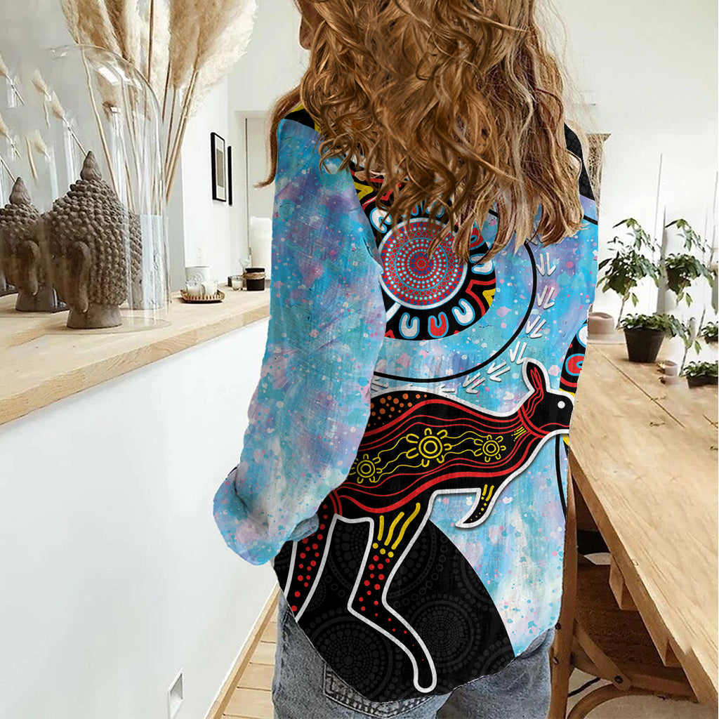 Australia Opal Women Casual Shirt Aussie Kangaroo Aboriginal Art - Vibe Hoodie Shop