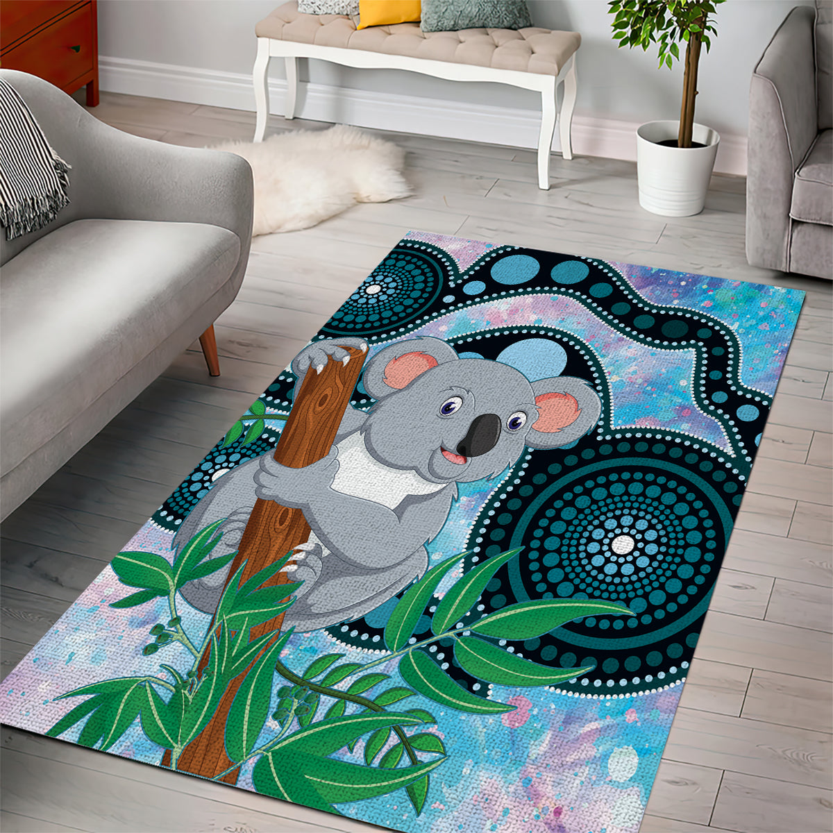 Australia Opal Koala Area Rug Aussie Aboriginal Art - Vibe Hoodie Shop