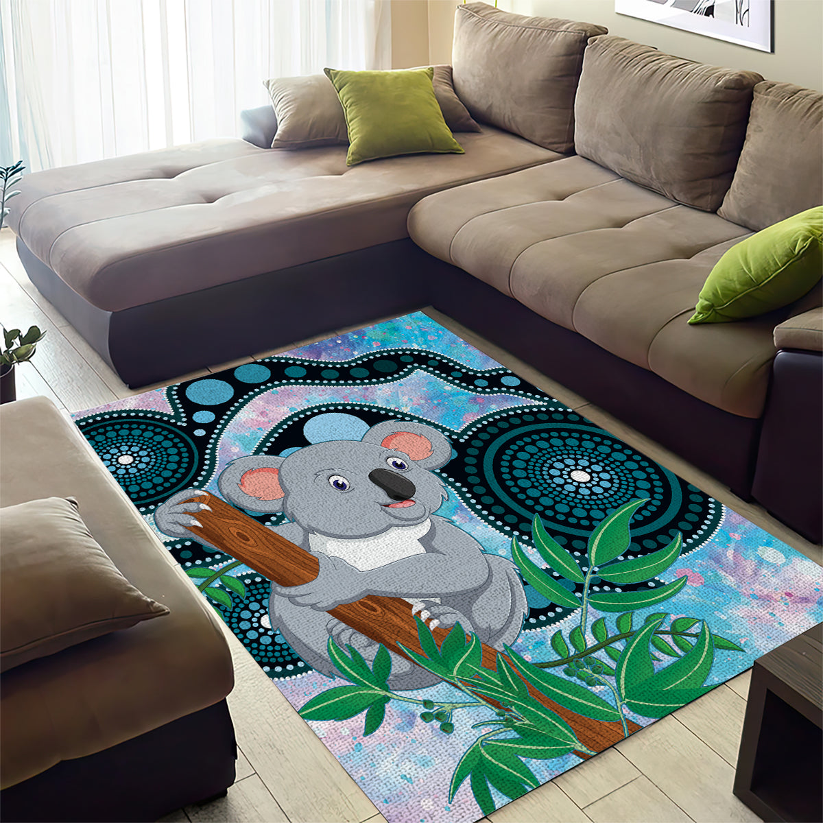 Australia Opal Koala Area Rug Aussie Aboriginal Art - Vibe Hoodie Shop