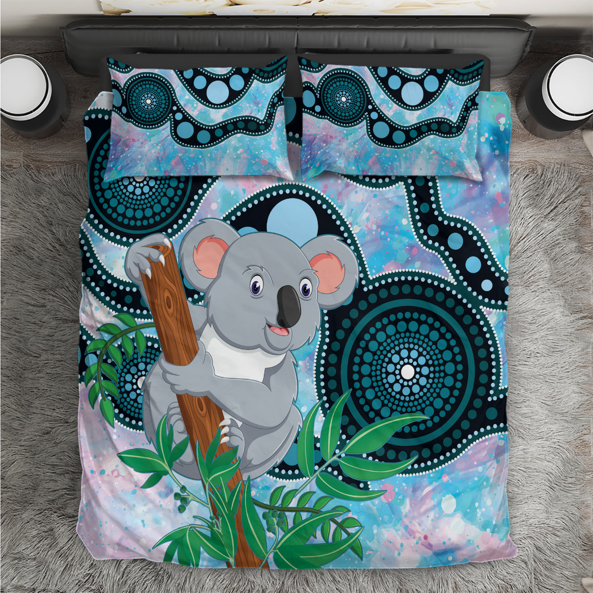 Australia Opal Koala Bedding Set Aussie Aboriginal Art - Vibe Hoodie Shop