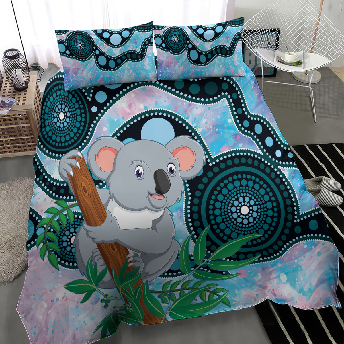 Australia Opal Koala Bedding Set Aussie Aboriginal Art - Vibe Hoodie Shop