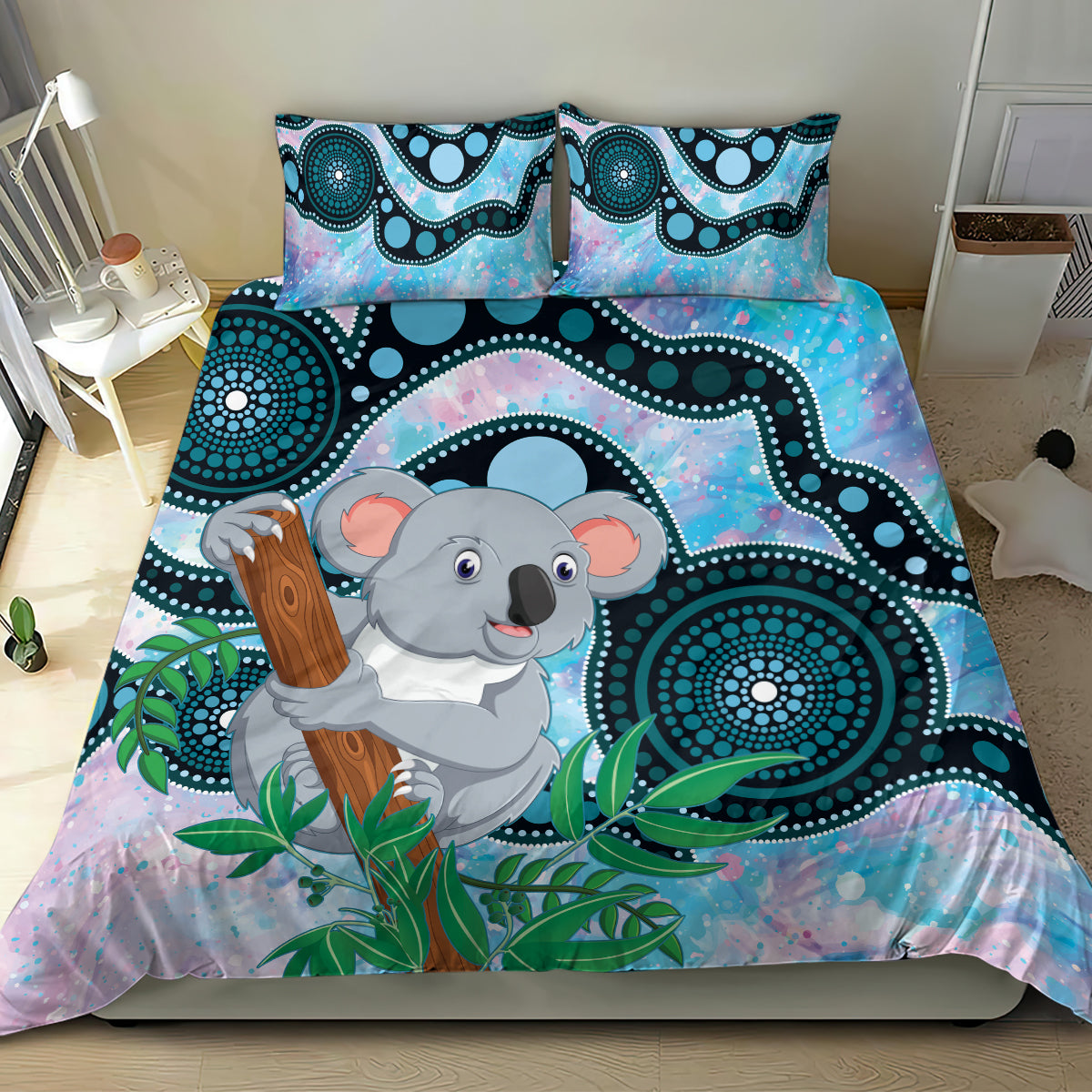Australia Opal Koala Bedding Set Aussie Aboriginal Art - Vibe Hoodie Shop