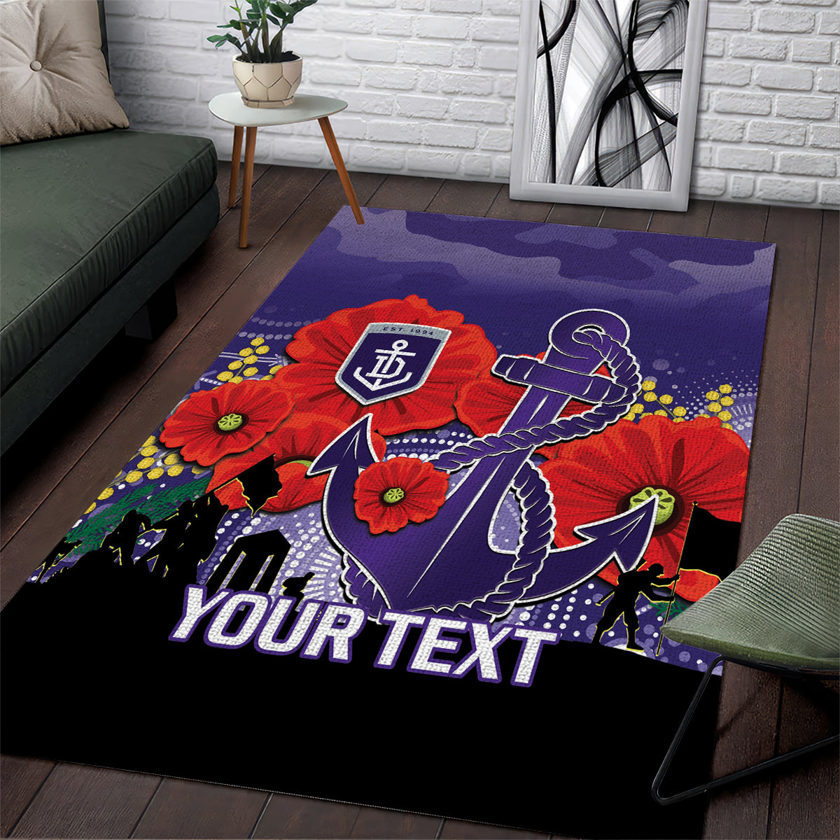 Custom Dockers Football ANZAC Area Rug Gallipoli Camouflage With Poppies - Vibe Hoodie Shop