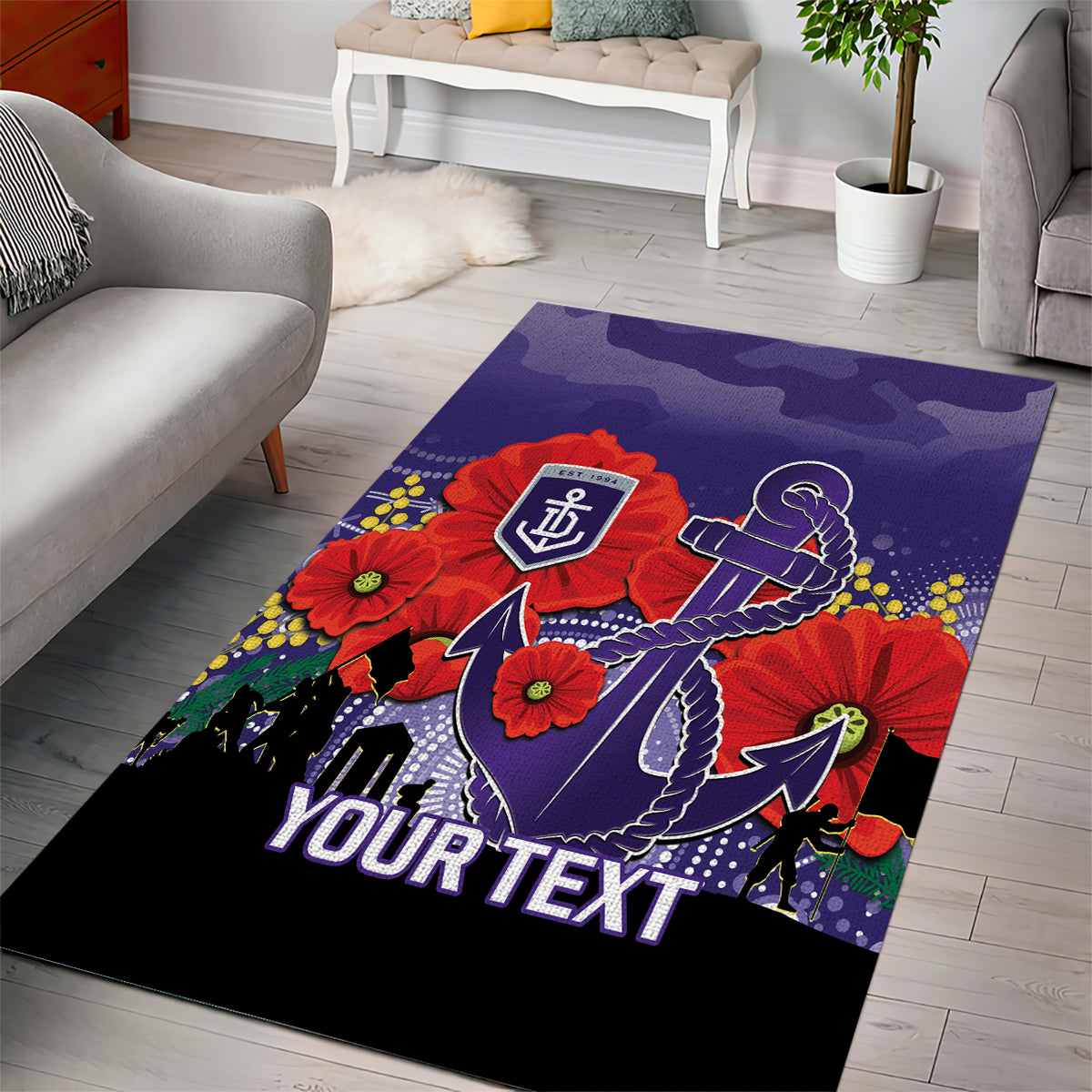 Custom Dockers Football ANZAC Area Rug Gallipoli Camouflage With Poppies - Vibe Hoodie Shop