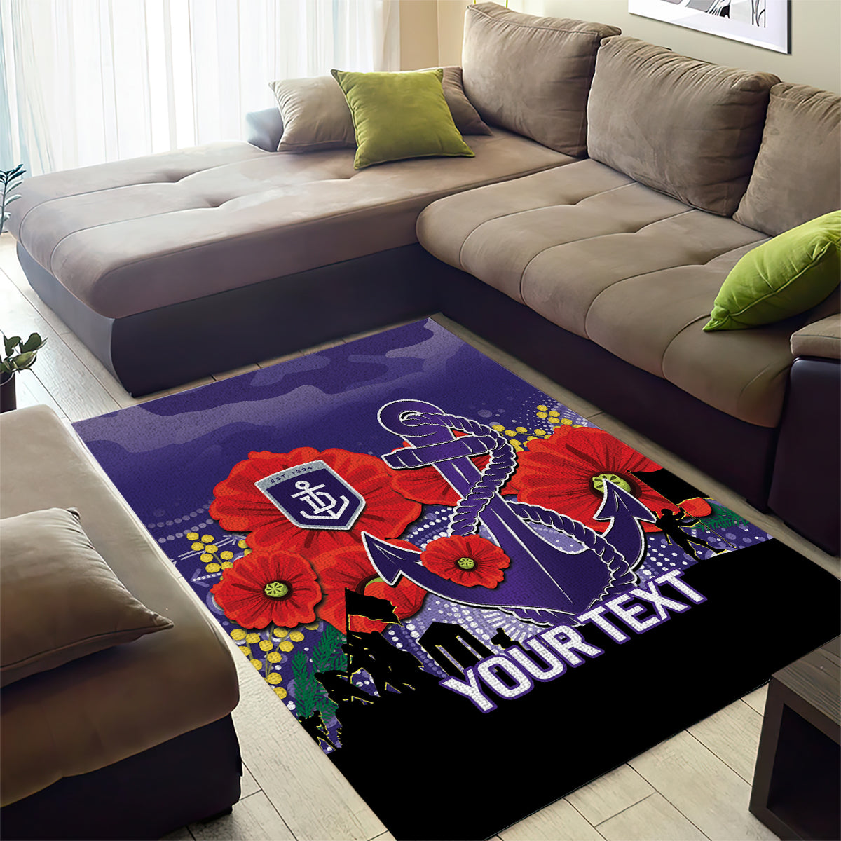 Custom Dockers Football ANZAC Area Rug Gallipoli Camouflage With Poppies - Vibe Hoodie Shop