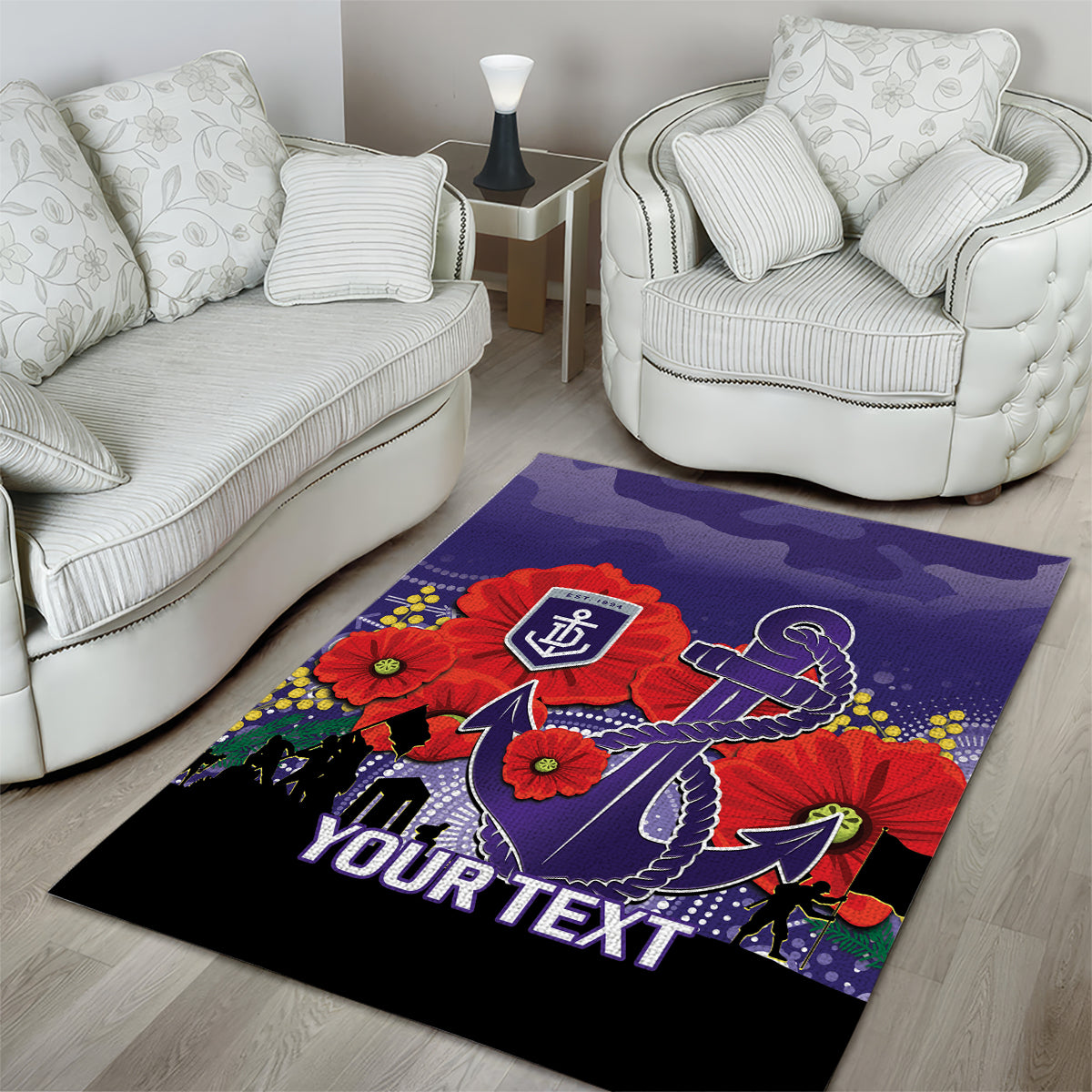 Custom Dockers Football ANZAC Area Rug Gallipoli Camouflage With Poppies - Vibe Hoodie Shop